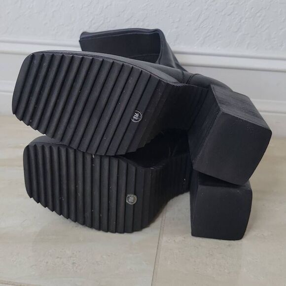 Darker Wavs Leather Square Toe Platform Heeled Boots Y2K Goth Size 8M Womens - Picture 7 of 12